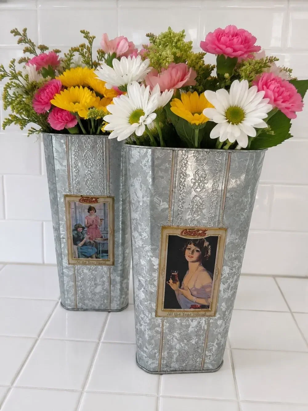2003 Galvanized Coca-Cola Vases PAIR